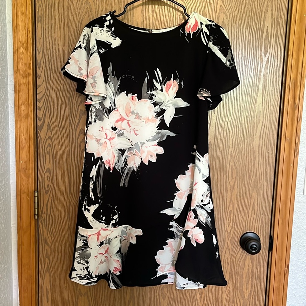 Leith Black Floral Ruffle Mini Dress
